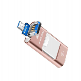 Flash Drive 3 em 1 USB para sistema / computador iPhone Android (ouro 64G)